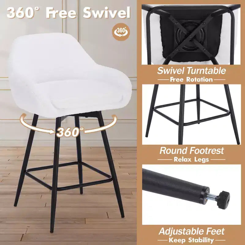 Lot de 2 tabourets de bar à hauteur de comptoir avec dossiers et accoudoirs, pivotants à 360° pour bars à domicile et pubs