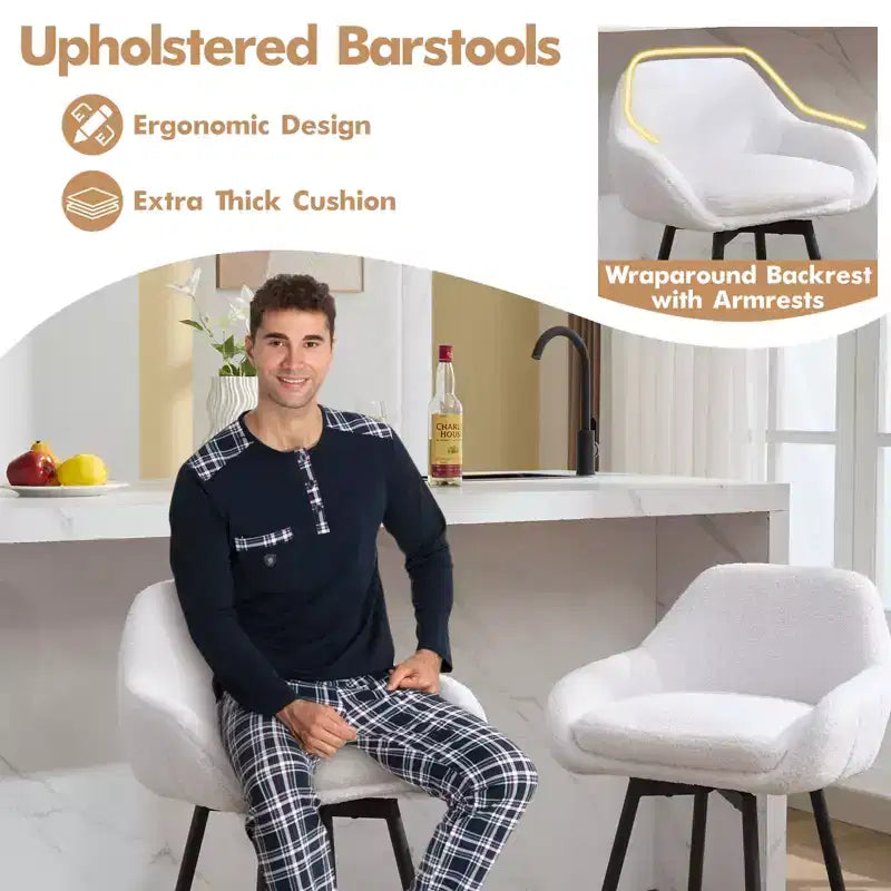 Lot de 2 tabourets de bar à hauteur de comptoir avec dossiers et accoudoirs, pivotants à 360° pour bars à domicile et pubs