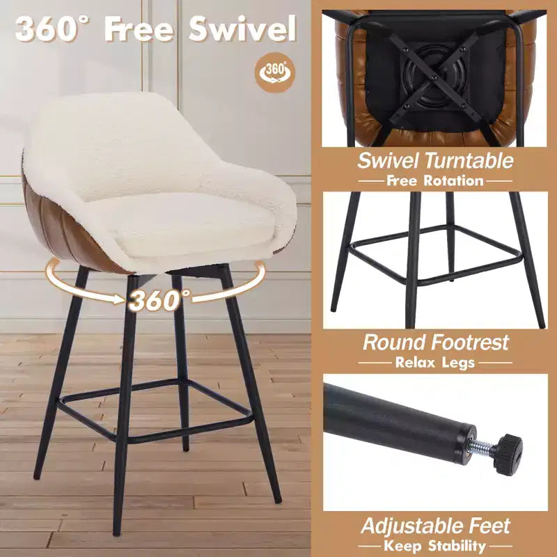 Lot de 2 tabourets de bar à hauteur de comptoir avec dossiers et accoudoirs, pivotants à 360° pour bars à domicile et pubs