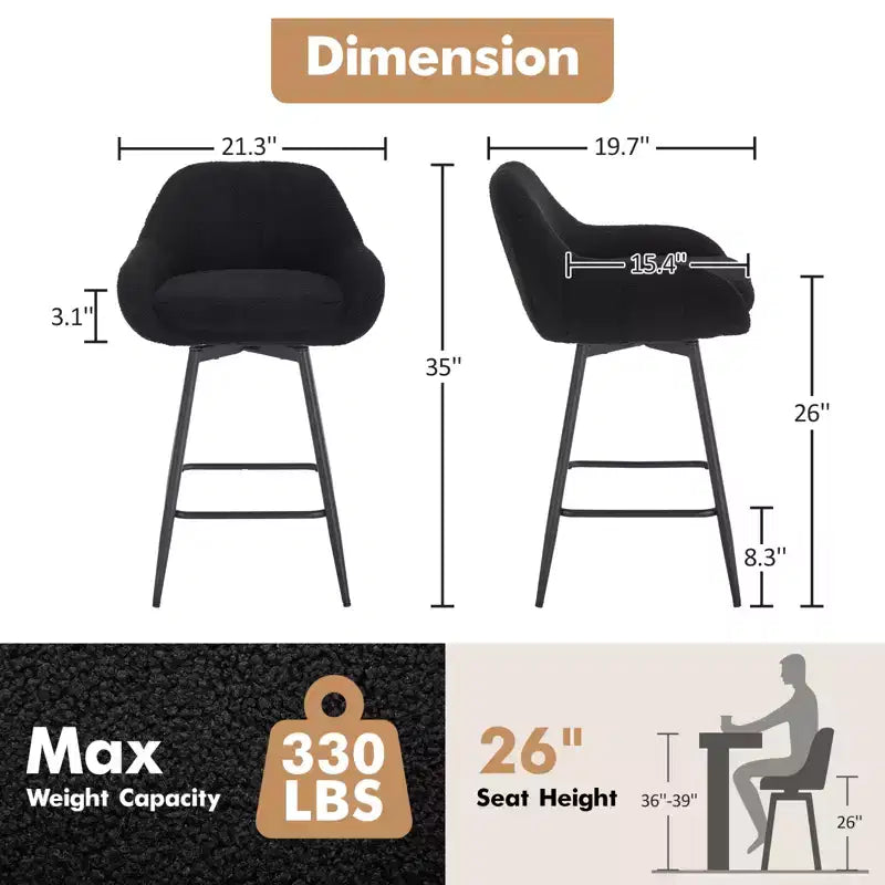 Lot de 2 tabourets de bar à hauteur de comptoir avec dossiers et accoudoirs, pivotants à 360° pour bars à domicile et pubs