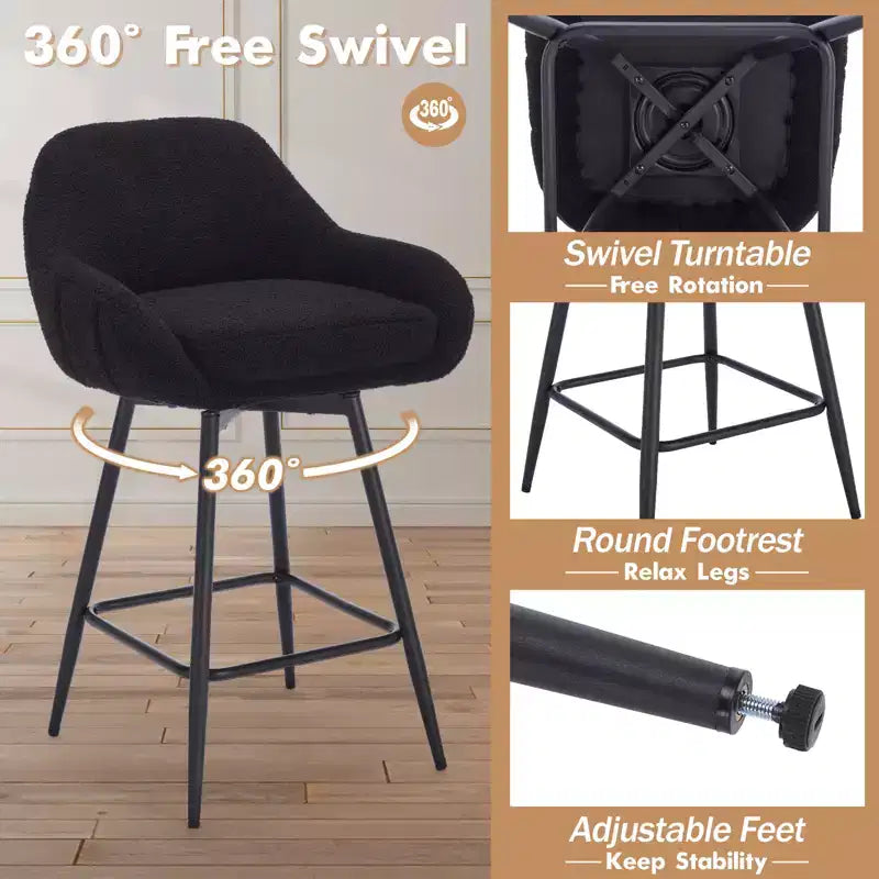 Lot de 2 tabourets de bar à hauteur de comptoir avec dossiers et accoudoirs, pivotants à 360° pour bars à domicile et pubs
