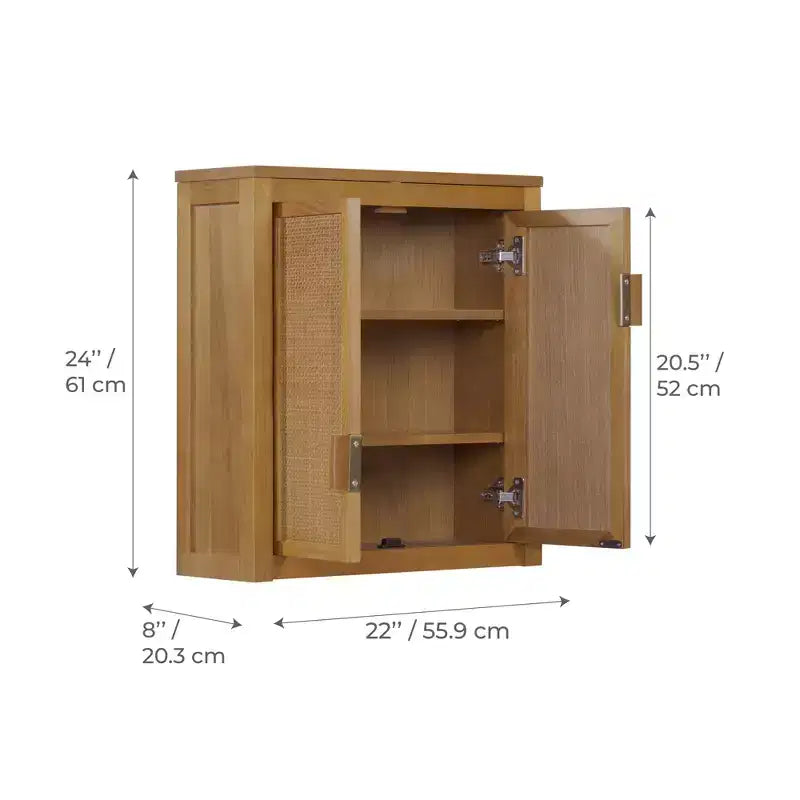 Meuble Haut de Salle de Bain 2 Portes avec Accents en Bois Massif et Rotin Naturel Hatteras Modern Boho - Teamson Home