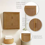 Meuble Haut de Salle de Bain 2 Portes avec Accents en Bois Massif et Rotin Naturel Hatteras Modern Boho - Teamson Home