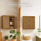 Meuble Haut de Salle de Bain 2 Portes avec Accents en Bois Massif et Rotin Naturel Hatteras Modern Boho - Teamson Home