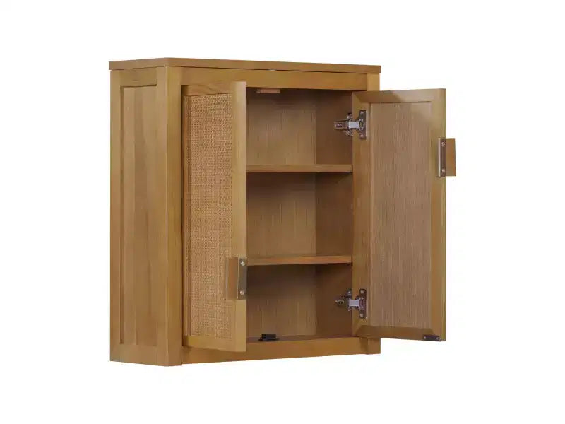 Meuble Haut de Salle de Bain 2 Portes avec Accents en Bois Massif et Rotin Naturel Hatteras Modern Boho - Teamson Home