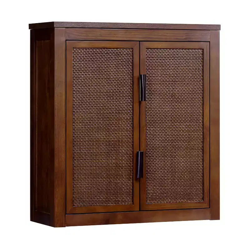 Meuble Haut de Salle de Bain 2 Portes avec Accents en Bois Massif et Rotin Naturel Hatteras Modern Boho - Teamson Home