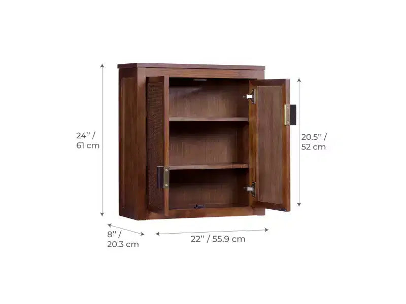 Meuble Haut de Salle de Bain 2 Portes avec Accents en Bois Massif et Rotin Naturel Hatteras Modern Boho - Teamson Home