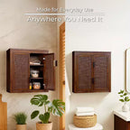 Meuble Haut de Salle de Bain 2 Portes avec Accents en Bois Massif et Rotin Naturel Hatteras Modern Boho - Teamson Home