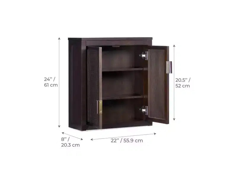 Meuble Haut de Salle de Bain 2 Portes avec Accents en Bois Massif et Rotin Naturel Hatteras Modern Boho - Teamson Home