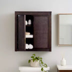 Hatteras Modern Boho 2-Door Wall Cabinet with Solid Wood & Natural Rattan Accents-Teamson Home