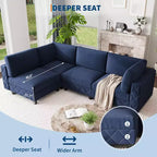 Canapé modulaire sectionnel Acekool 134, canapé d'angle en velours 4 places avec coussins haute densité, canapé Cloud rembourré, bleu