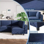Canapé modulaire sectionnel Acekool 134, canapé d'angle en velours 4 places avec coussins haute densité, canapé Cloud rembourré, bleu