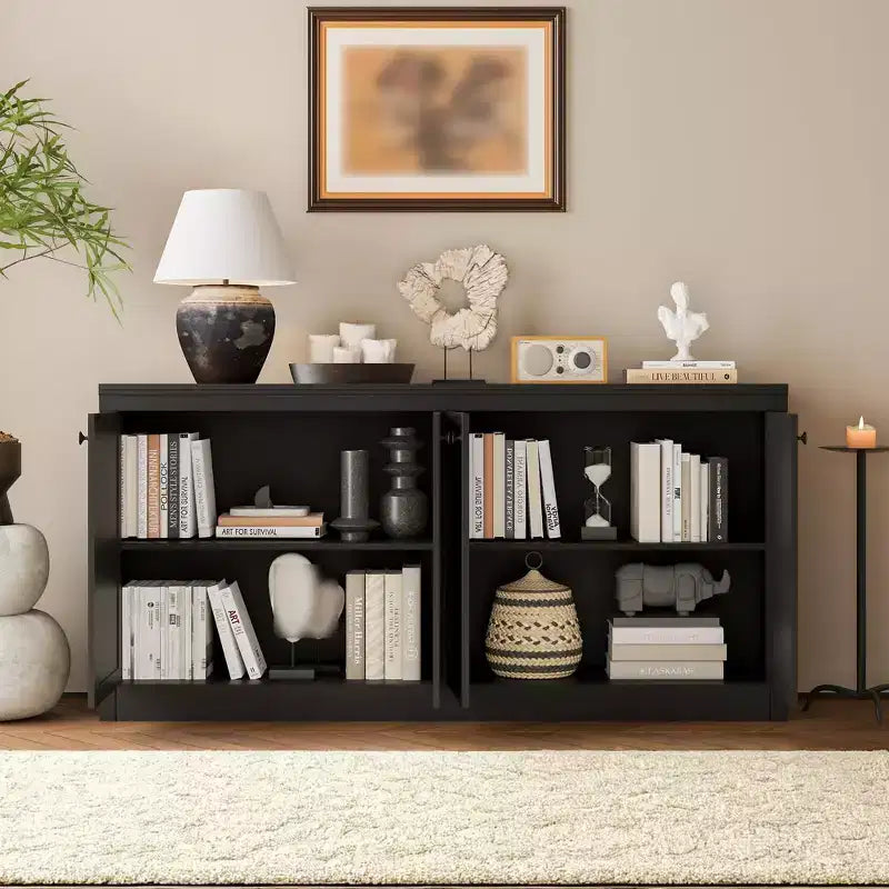 Buffet de rangement 63 po, armoire de bar à café pour entrée avec 4 portes, meuble de console média moderne, armoire de rangement au sol en bois pour salon