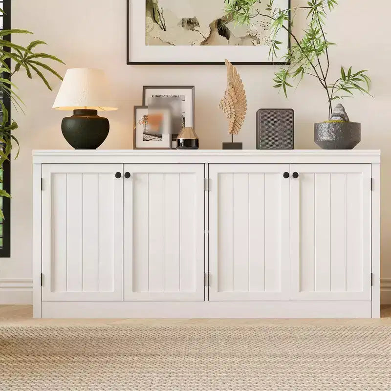 Buffet de rangement 63 po, armoire de bar à café pour entrée avec 4 portes, meuble de console média moderne, armoire de rangement au sol en bois pour salon