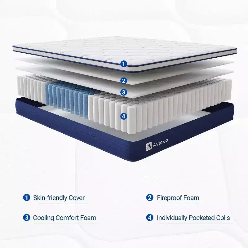 Matelas Avenco hybride de taille moyenne en mousse viscoélastique/ressorts ensachés de 25,4 cm, livré en boîte