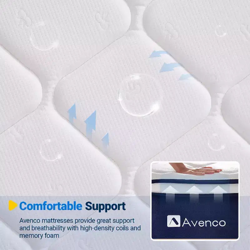 Matelas Avenco hybride de taille moyenne en mousse viscoélastique/ressorts ensachés de 25,4 cm, livré en boîte
