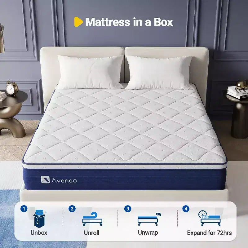 Matelas Avenco hybride de taille moyenne en mousse viscoélastique/ressorts ensachés de 25,4 cm, livré en boîte