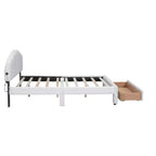 Lit Plateforme Rembourré BELLEMAVE, Cadre de Lit en Bois en Polaire Teddy avec Tiroir et Ports USB, pour Chambre, Montage Facile, Blanc