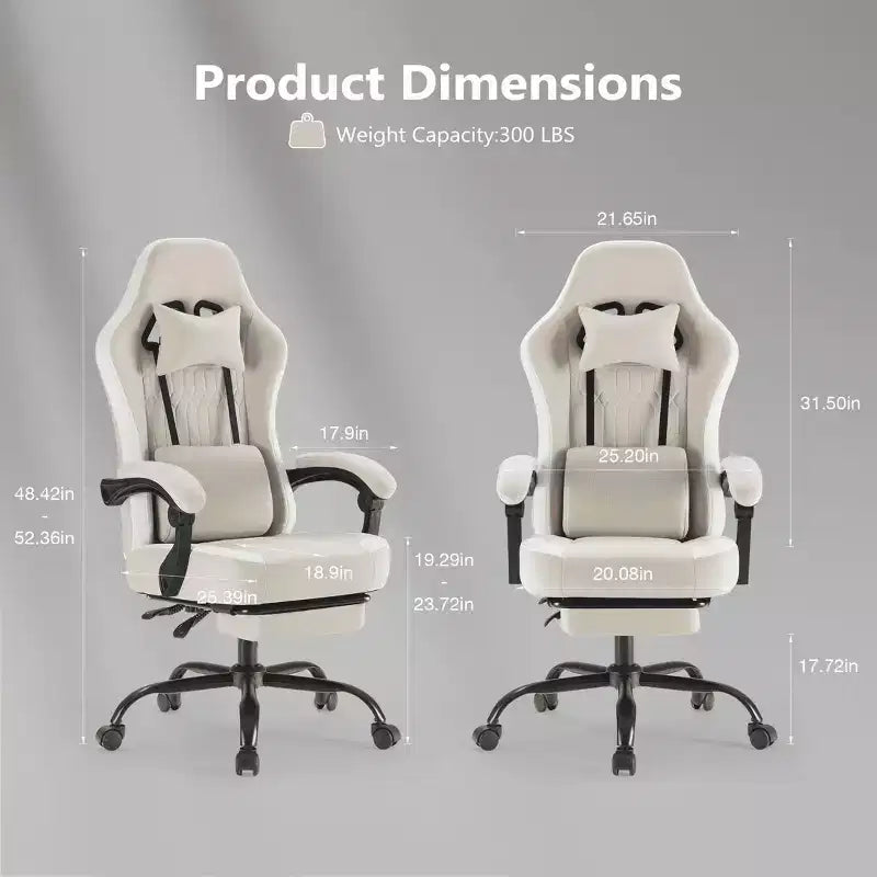 Chaise de jeu d'ordinateur MAYEERTY avec support lombaire Hauteur réglable Roues rotatives à 360° Accoudoirs et appuie-tête inclus