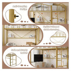 Lit superposé jumeau avec escalier et garde-corps arqué, lit plateforme en métal avec lattes solides, peu encombrant, silencieux, sans sommier tapissier, pour enfants et dortoirs