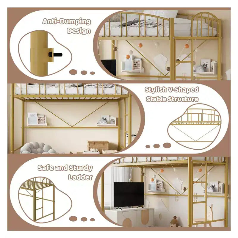 Lit superposé jumeau avec escalier et garde-corps arqué, lit plateforme en métal avec lattes solides, peu encombrant, silencieux, sans sommier tapissier, pour enfants et dortoirs