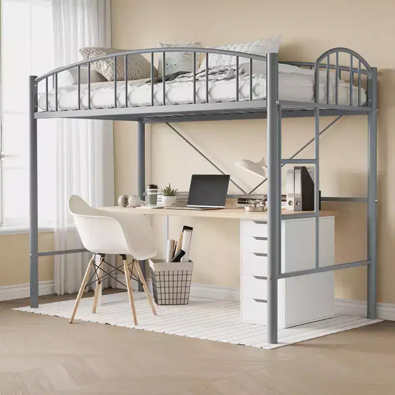 Lit superposé jumeau avec escalier et garde-corps arqué, lit plateforme en métal avec lattes solides, peu encombrant, silencieux, sans sommier tapissier, pour enfants et dortoirs