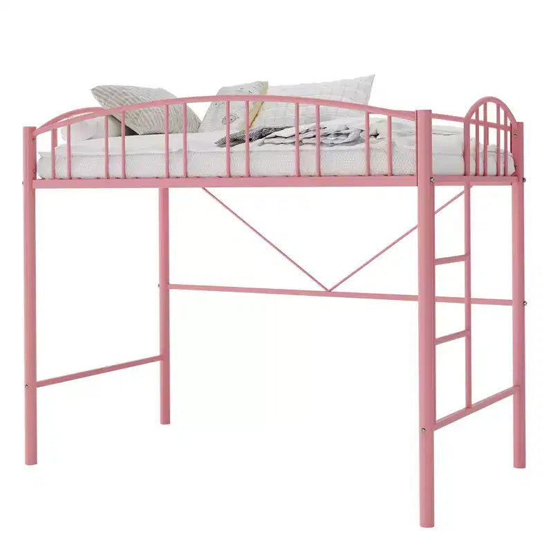 Lit superposé jumeau avec escalier et garde-corps arqué, lit plateforme en métal avec lattes solides, peu encombrant, silencieux, sans sommier tapissier, pour enfants et dortoirs