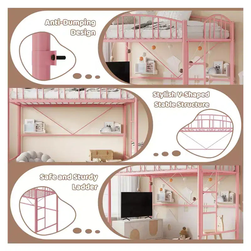 Lit superposé jumeau avec escalier et garde-corps arqué, lit plateforme en métal avec lattes solides, peu encombrant, silencieux, sans sommier tapissier, pour enfants et dortoirs