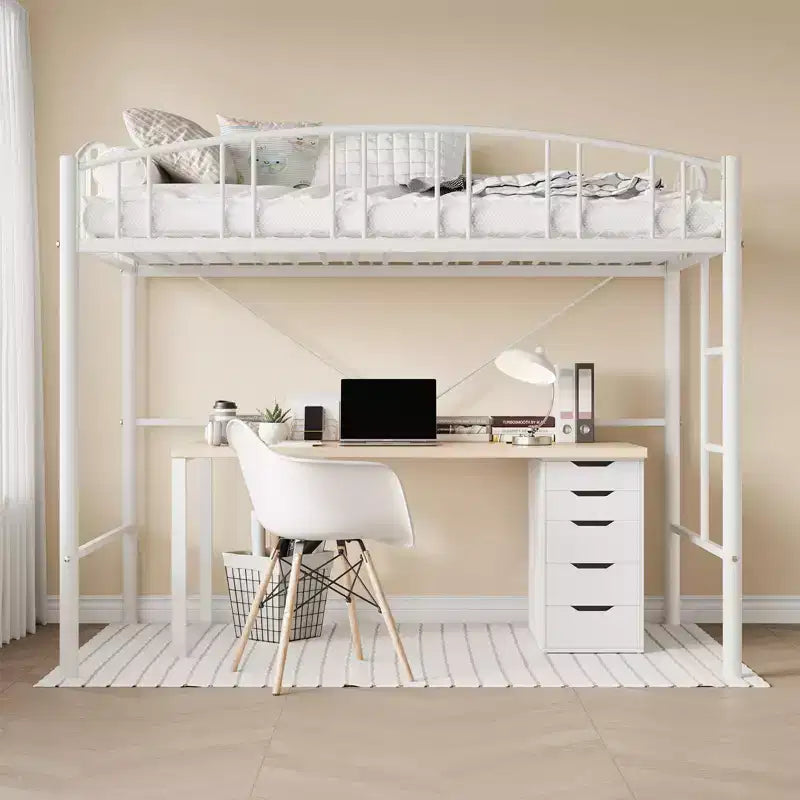 Lit superposé jumeau avec escalier et garde-corps arqué, lit plateforme en métal avec lattes solides, peu encombrant, silencieux, sans sommier tapissier, pour enfants et dortoirs
