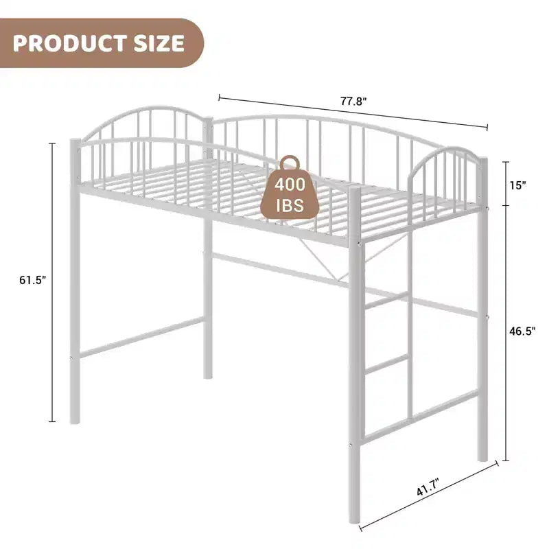 Lit superposé jumeau avec escalier et garde-corps arqué, lit plateforme en métal avec lattes solides, peu encombrant, silencieux, sans sommier tapissier, pour enfants et dortoirs