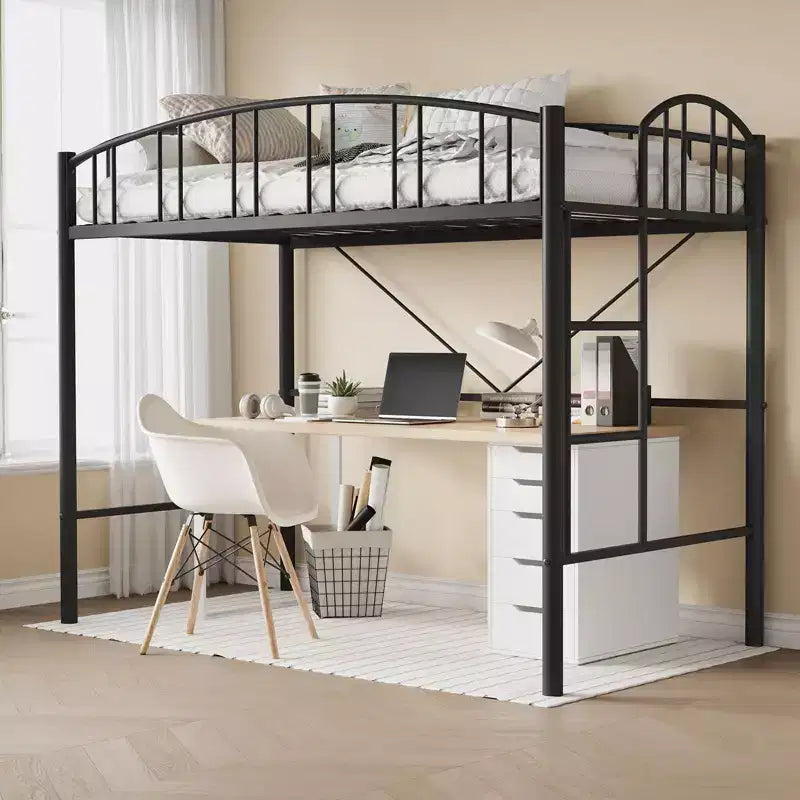 Lit superposé jumeau avec escalier et garde-corps arqué, lit plateforme en métal avec lattes solides, peu encombrant, silencieux, sans sommier tapissier, pour enfants et dortoirs