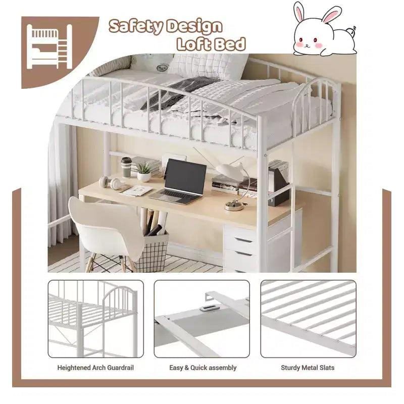 Lit superposé jumeau avec escalier et garde-corps arqué, lit plateforme en métal avec lattes solides, peu encombrant, silencieux, sans sommier tapissier, pour enfants et dortoirs