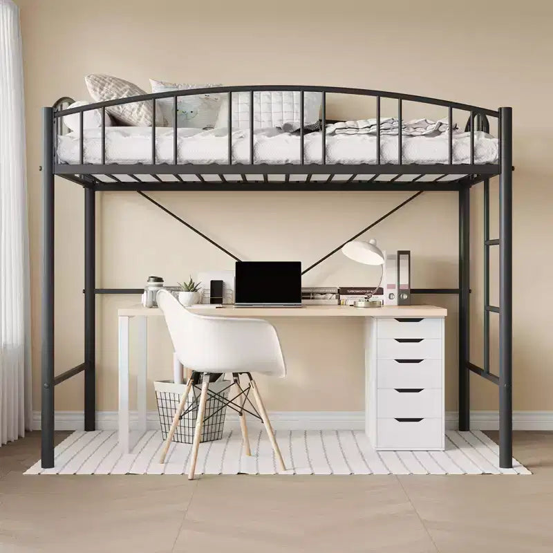 Lit superposé jumeau avec escalier et garde-corps arqué, lit plateforme en métal avec lattes solides, peu encombrant, silencieux, sans sommier tapissier, pour enfants et dortoirs