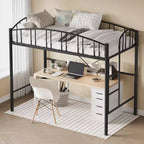 Twin Loft Bed with Stairs & Arched Guardrail, Metal Platform Bed with Strong Slats, Space-Saving, Noise-Free, No Box Spring Needed, Kids & Dorm Room