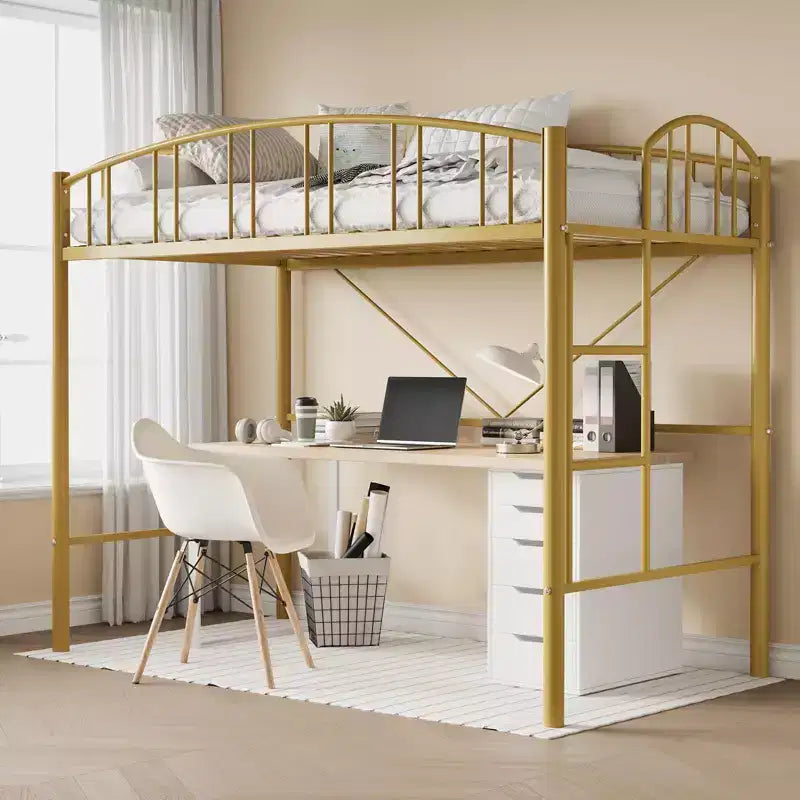 Lit superposé jumeau avec escalier et garde-corps arqué, lit plateforme en métal avec lattes solides, peu encombrant, silencieux, sans sommier tapissier, pour enfants et dortoirs