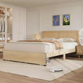 Queen Platform Bed Frame, Queen Size Bed Frame with Natural Rattan Headboard, Cane Bed Frame with 2 Storage Drawers and Strong Wood Slats Support