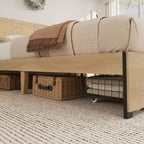 Cadre de lit plateforme Queen, cadre de lit queen size avec tête de lit en rotin naturel, cadre de lit en cannage avec 2 tiroirs de rangement et support à lattes en bois solide