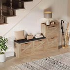 Banc de Rangement à Chaussures COZONY avec Tiroirs Basculants, Banc d'Entrée Rembourré, Meuble à Chaussures Étroit et Discret pour Couloir et Salon