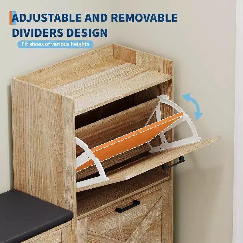 Banc de Rangement à Chaussures COZONY avec Tiroirs Basculants, Banc d'Entrée Rembourré, Meuble à Chaussures Étroit et Discret pour Couloir et Salon