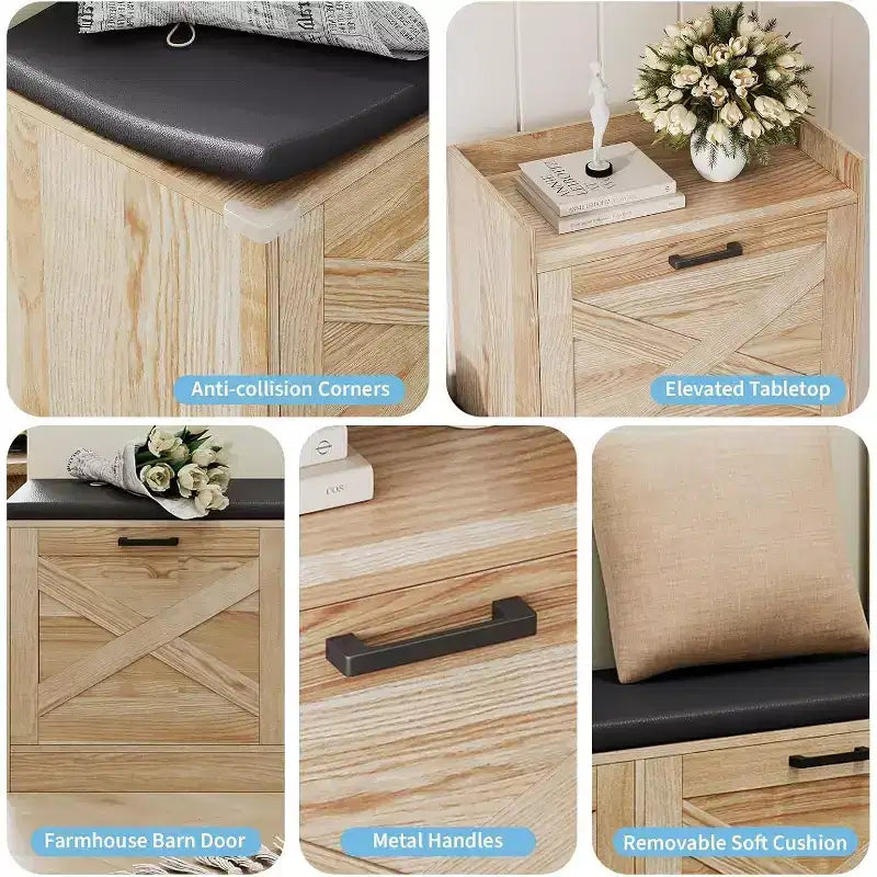 Banc de Rangement à Chaussures COZONY avec Tiroirs Basculants, Banc d'Entrée Rembourré, Meuble à Chaussures Étroit et Discret pour Couloir et Salon