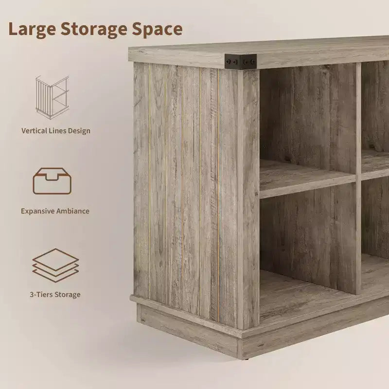 Bibliothèque de rangement 8 cubes, style ferme, bibliothèque horizontale, bibliothèque de rangement en bois de 62 pouces pour entrée, étagère longue et courte