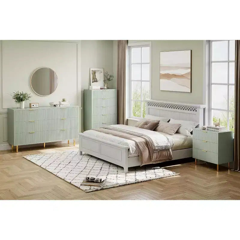 COZONY Commode 6 tiroirs avec poignées dorées, meuble de rangement moderne en bois, grande commode pour chambre à coucher et salon