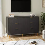 COZONY Commode 6 tiroirs avec poignées dorées, meuble de rangement moderne en bois, grande commode pour chambre à coucher et salon
