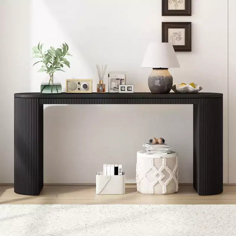Table Console Moderne Okak avec Pieds Courbés, Table d'Entrée à Rayures Verticales avec Plateau Épais, Table Console Étroite pour Salon, Entrée