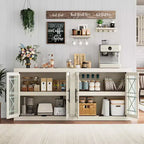 Meuble de rangement buffet avec 4 portes en verre à motif, buffet de bar à café moderne de 180 cm de large, meuble TV en bois pour cuisine, salle à manger, salon