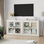 Meuble de rangement buffet avec 4 portes en verre à motif, buffet de bar à café moderne de 180 cm de large, meuble TV en bois pour cuisine, salle à manger, salon