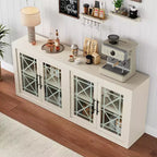 Meuble de rangement buffet avec 4 portes en verre à motif, buffet de bar à café moderne de 180 cm de large, meuble TV en bois pour cuisine, salle à manger, salon