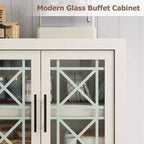 Meuble de rangement buffet avec 4 portes en verre à motif, buffet de bar à café moderne de 180 cm de large, meuble TV en bois pour cuisine, salle à manger, salon