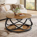 Table basse ronde Lantine à 2 niveaux, table de salon circulaire de 80 cm, table de salon en bois avec étagère de rangement pour petits espaces