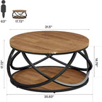 Table basse ronde Lantine à 2 niveaux, table de salon circulaire de 80 cm, table de salon en bois avec étagère de rangement pour petits espaces